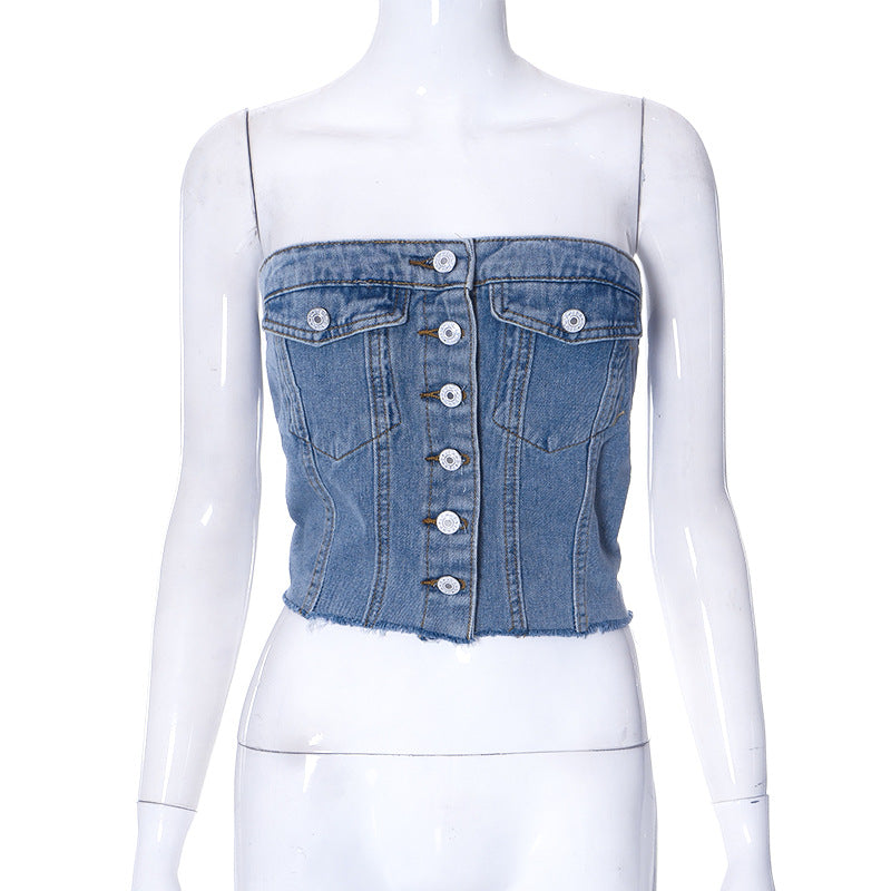 Fashion Denim Button Tank-top Women apparel & accessories