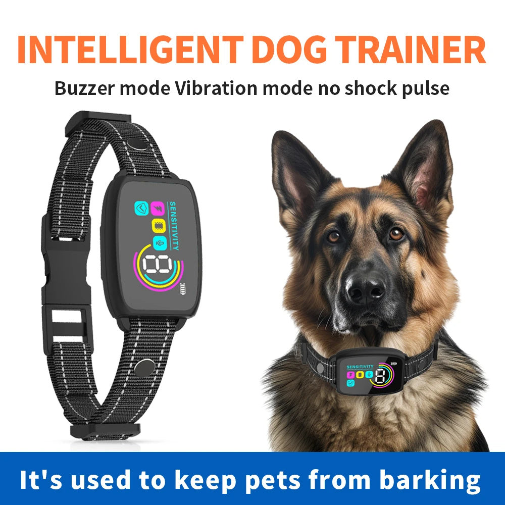 Smart Automatic Anti Barking Dog Collar Rechargeable Bark Stopper Stop Barking HD Digital Display IP67 Waterproof Collar For Dogs Pet Products Dog Leash