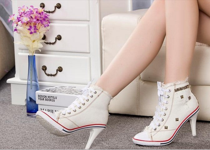 Round Toe Women's Shoes Denim High Heels Shoes & Bags