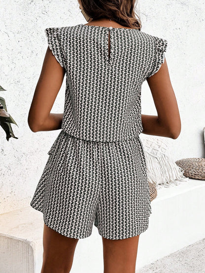 Printed Round Neck Top and Layered Shorts Set Bottom wear