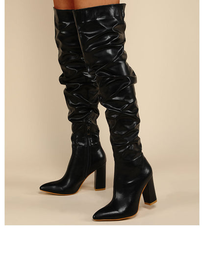 Chunky Heel High Zipper High Leg Boot Shoes & Bags