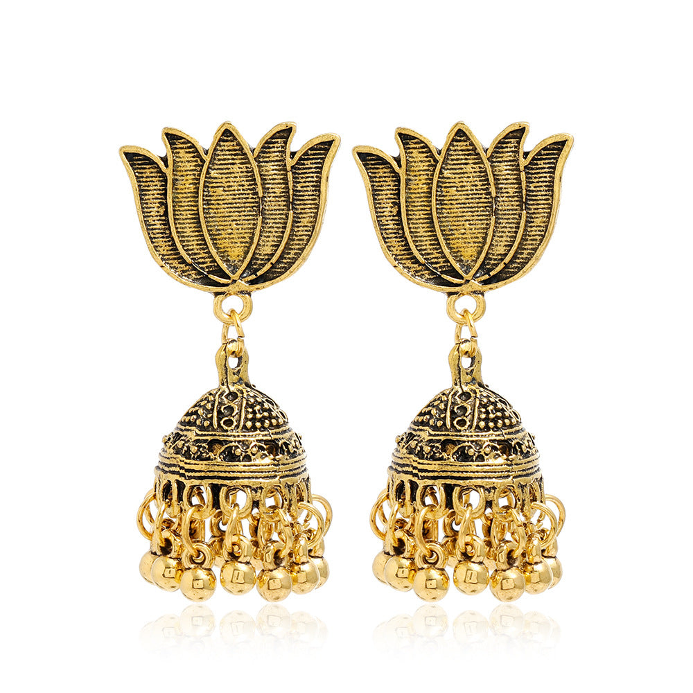 Bohemian Ethnic Carved Vintage Pattern Creative Bell Earrings Jewelry