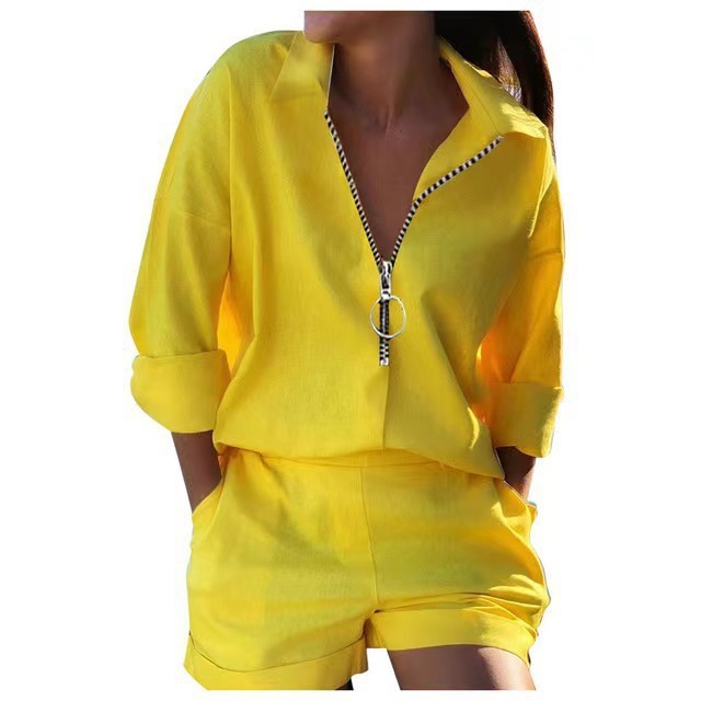 Women's Fashion Zipper Top And Shorts Two-piece Set apparel & accessories