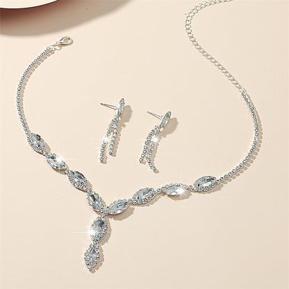 Fashion Simple Rhinestone Necklace Ear Stud Jewelry