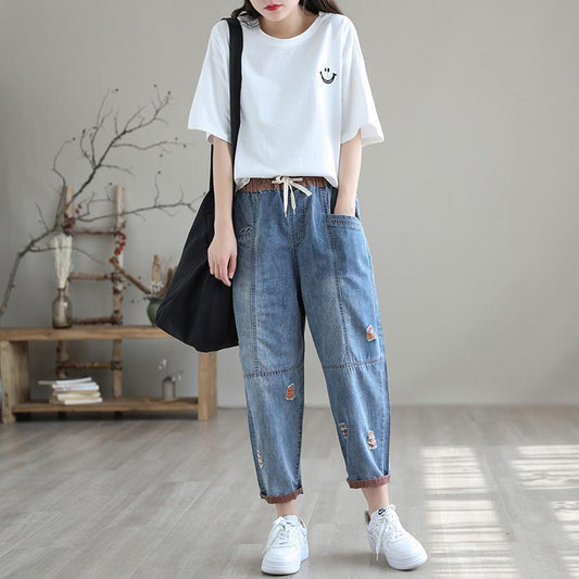 Women's Summer Fashion Ripped Ninth Jeans apparel & accessories