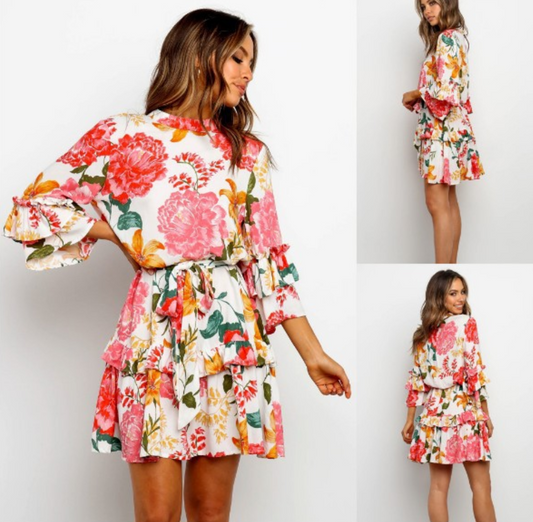 Fashion print round neck long sleeve dress apparel & accessories