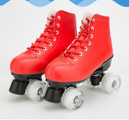 Big Red Cowhide Double Row Skates With Flashing Wheels And Wear Resistant Shoes & Bags