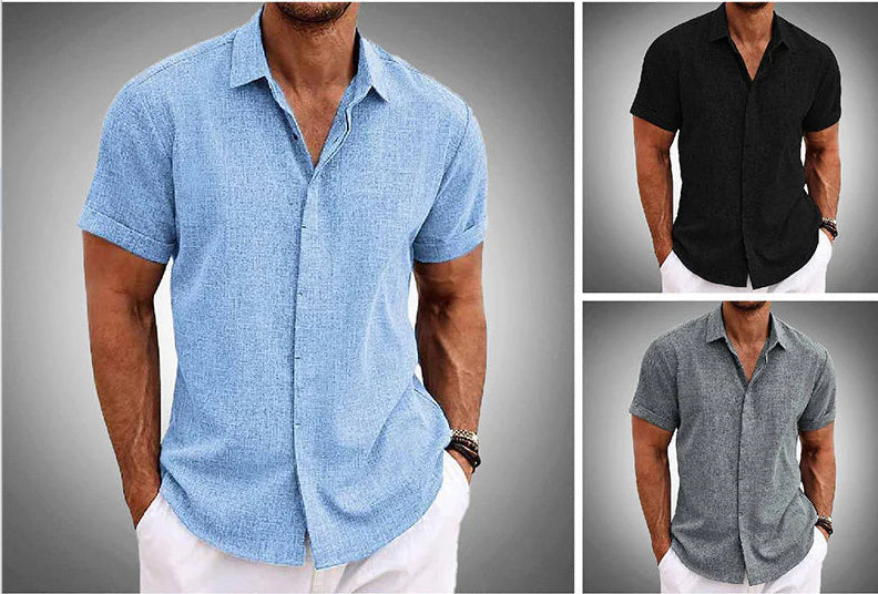 Men's Solid Color Loose Linen Short-sleeved T-shirt apparel & accessories