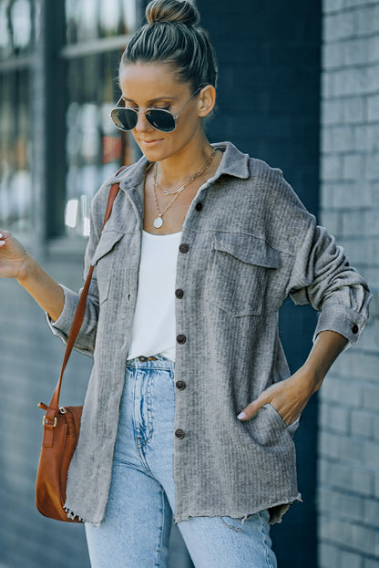 Textured Button Down Shirt Jacket with Pockets apparel & accessories