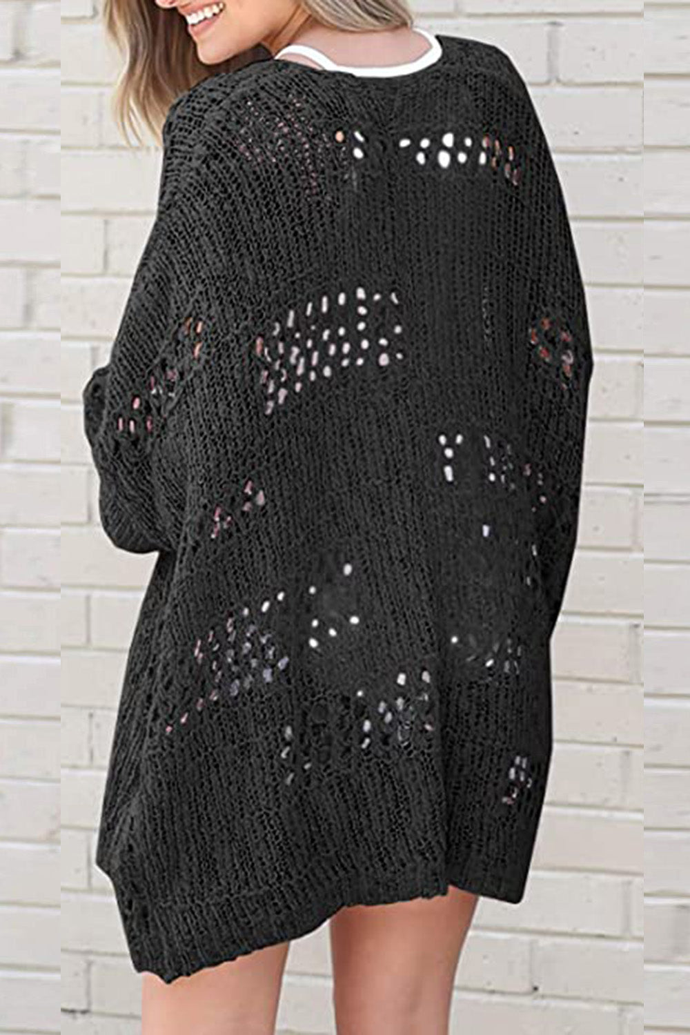 Openwork Open Front Long Sleeve Cardigan apparel & accessories