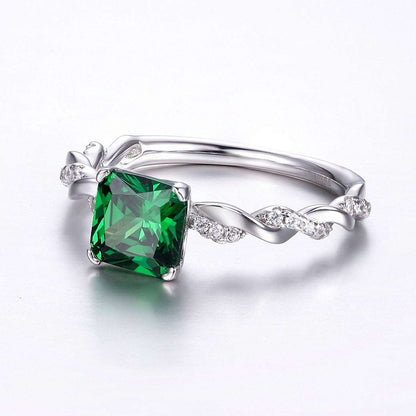 925 Sterling Silver Ring Main Stone Green Zirconium Jewelry