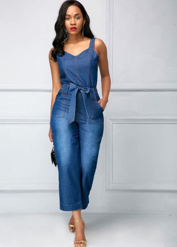 Sling Bowknot Denim Jumpsuit apparel & accessories