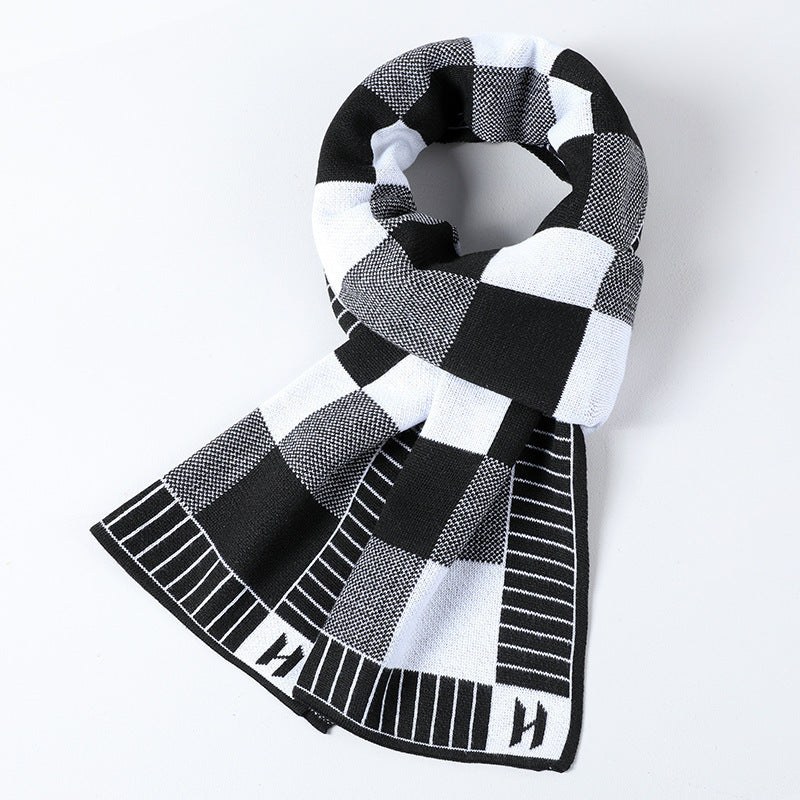 Cashmere Plaid Long Men's Scarf With Neck Men's Scarves