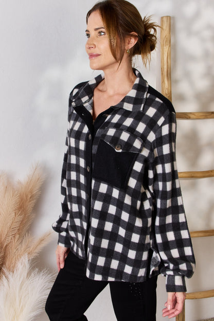 Hailey & Co Full Size Plaid Button Up Jacket Dresses & Tops