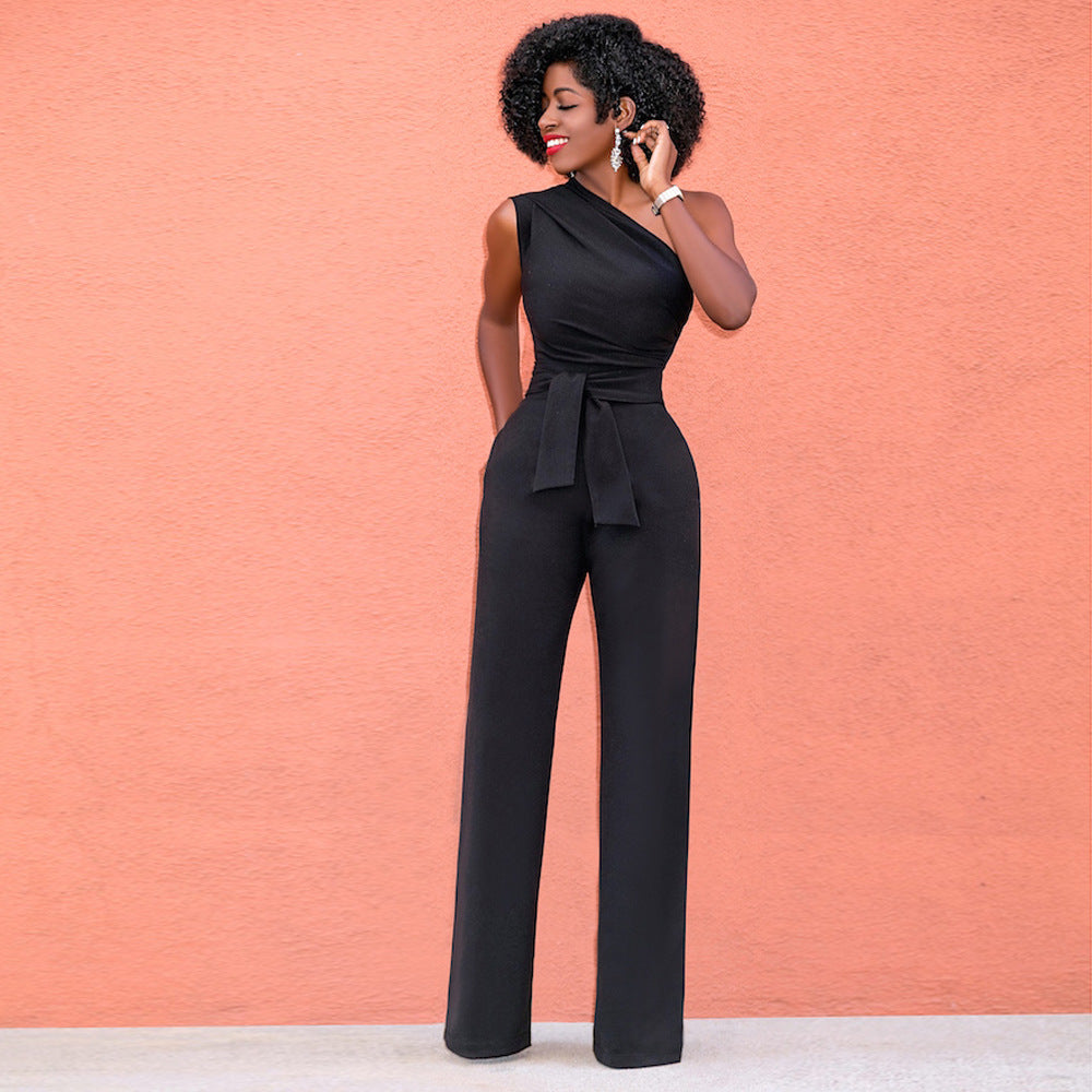 Sloping shoulder unilateral jumpsuit apparel & accessories