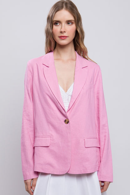 Love Tree One-Button Long Sleeve Linen Blazer Dresses & Tops