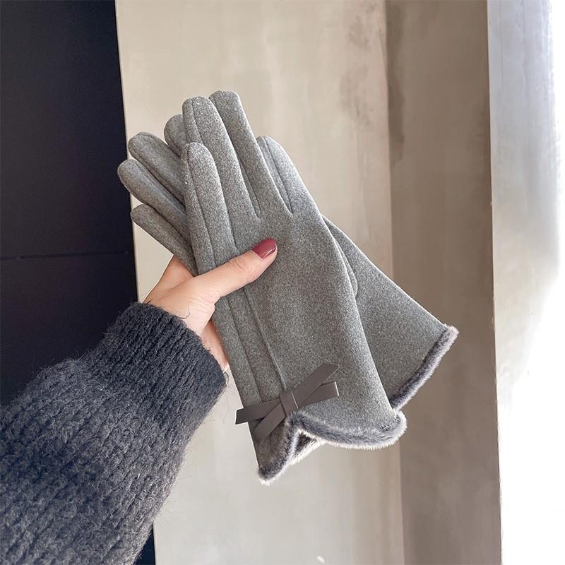 Warm Gloves Winter Women's Cute Bow Fleece-lined Thickened apparels & accessories