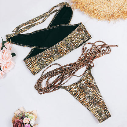 Snakeskin fabric strappy swimsuit apparel & accessories