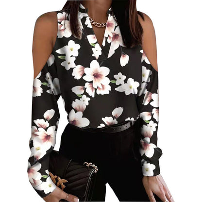 Long Sleeve Off-shoulder Printed Shirt apparels & accessories