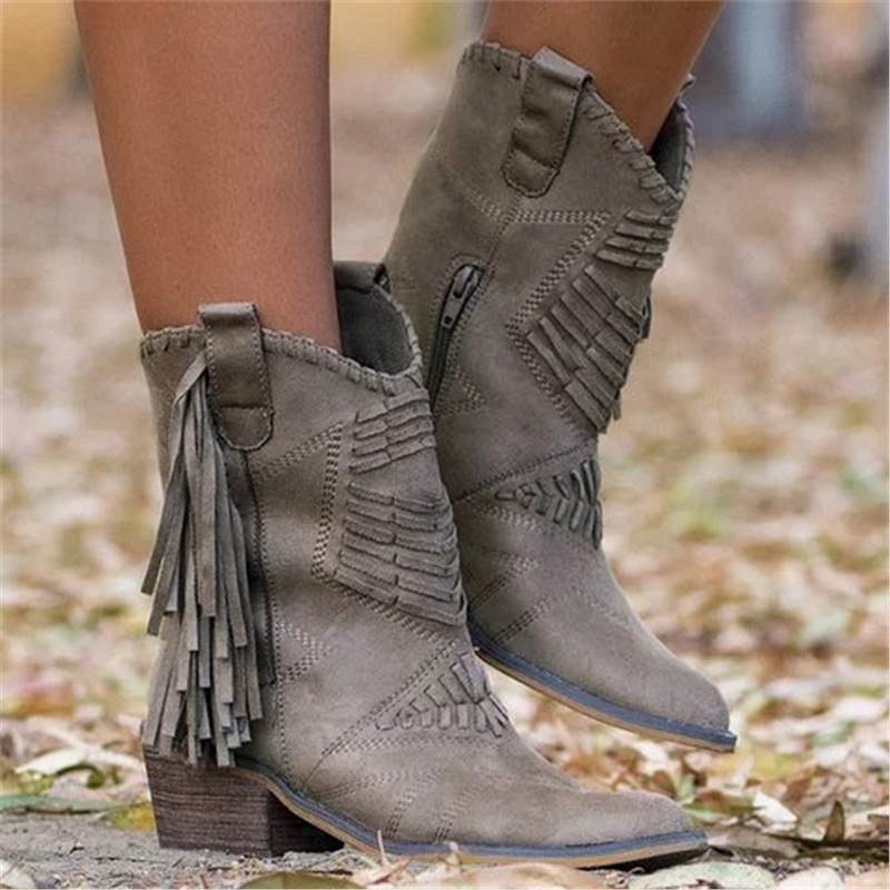 Mid-calf Chunky Heel Women's Side Zipper Boots Shoes & Bags