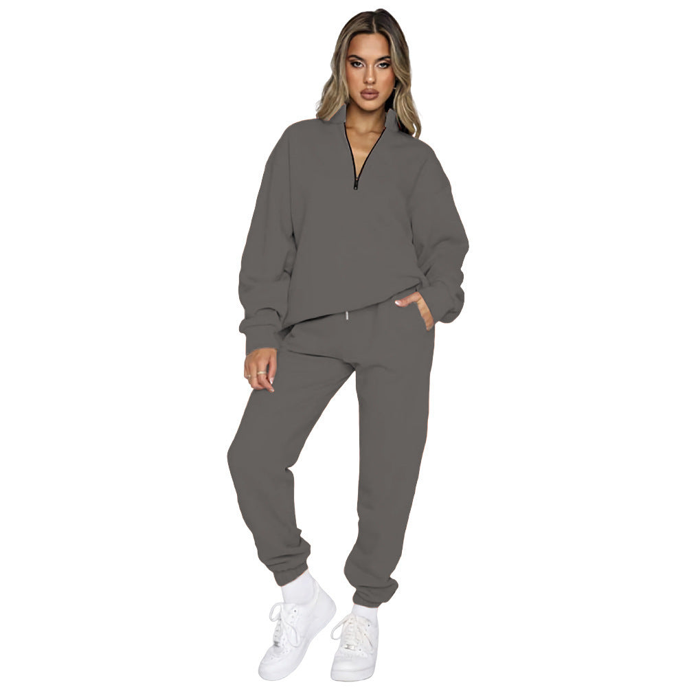 Zipper Pullover Long Sleeve Sweater Two-piece Set apparels & accessories