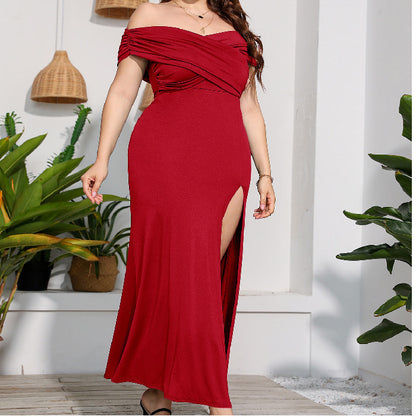 Plus Size Female Split High Waist Elegant Dress Dresses & Tops