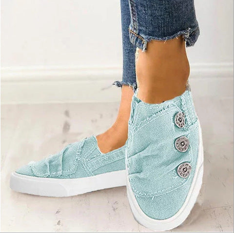 Fashion Canvas Shoes With Button Design Spring Summer Autumn Flats Shoes Outwear Shoes & Bags