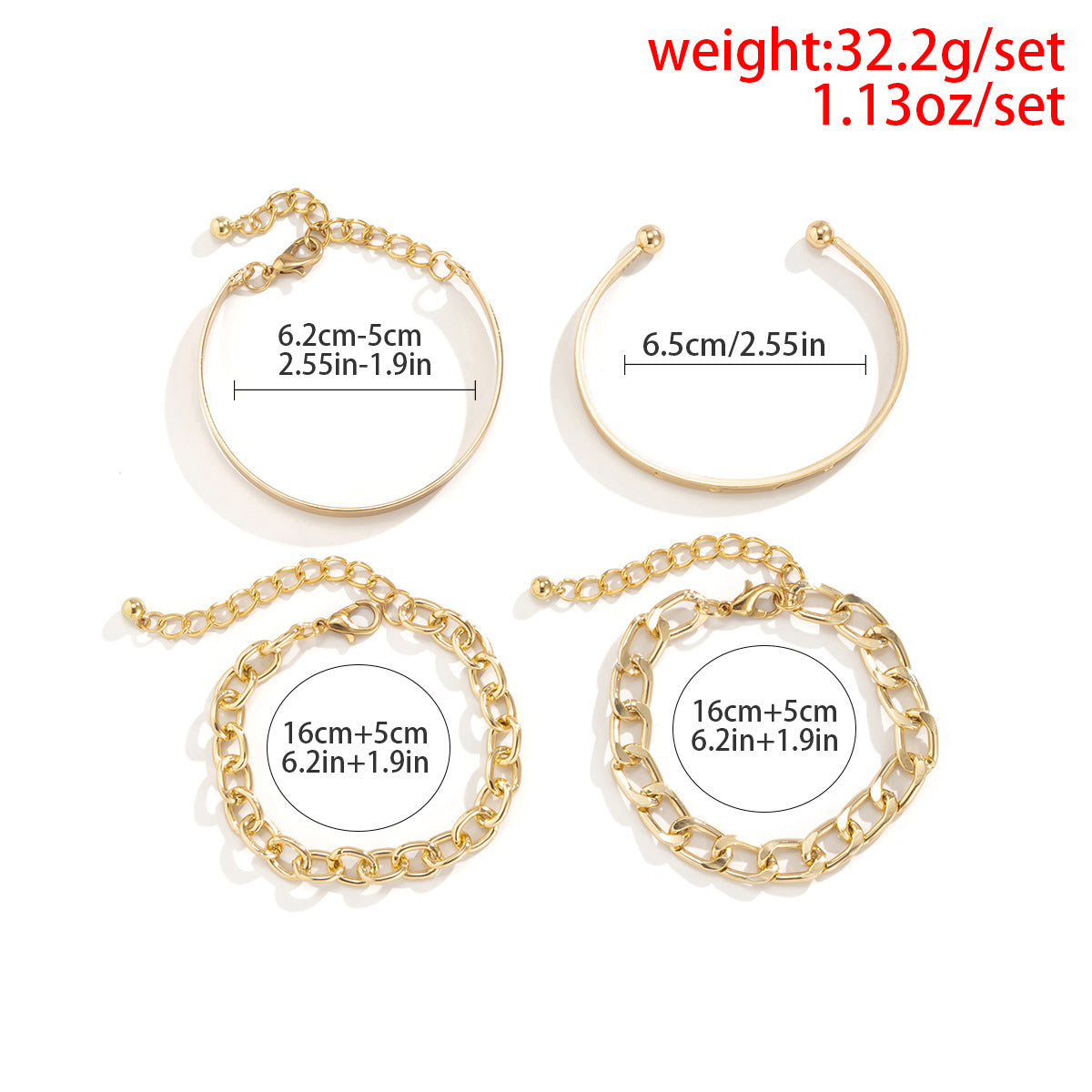 Simple And Smooth C-shaped Hollow Chain Bracelet Set Jewelry