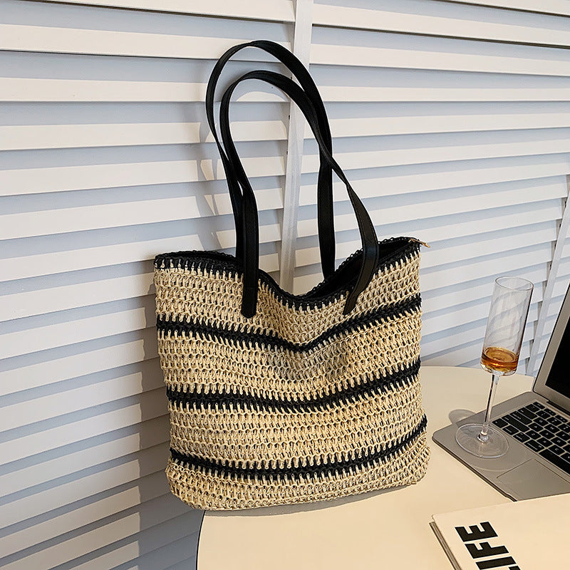 Striped Large Capacity Casual Handbag Summer Straw Bags Accessories for women