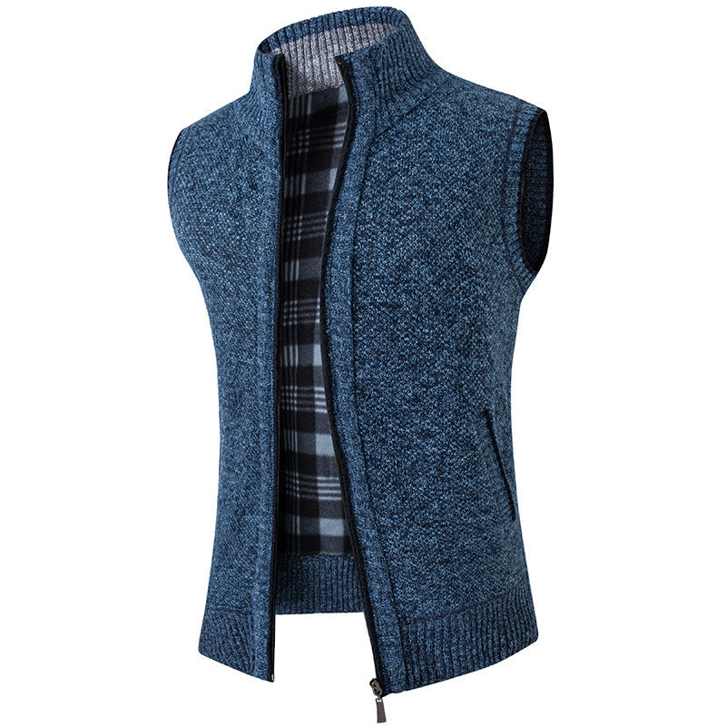 Cardigan Sweater Vest Man Stand Collar Fleece-lined Thickened men's clothing