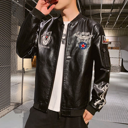 Men's Motorcycle Leather Jacket Embroidered Leather Jacket apparels & accessories