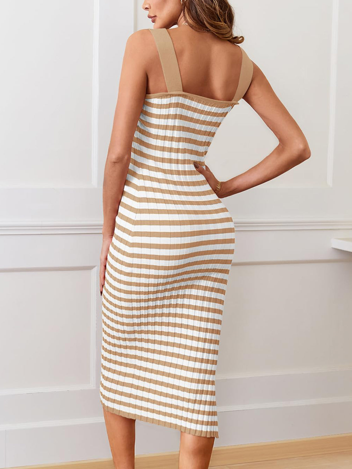 Slit Striped Square Neck Cami Dress Dresses & Tops