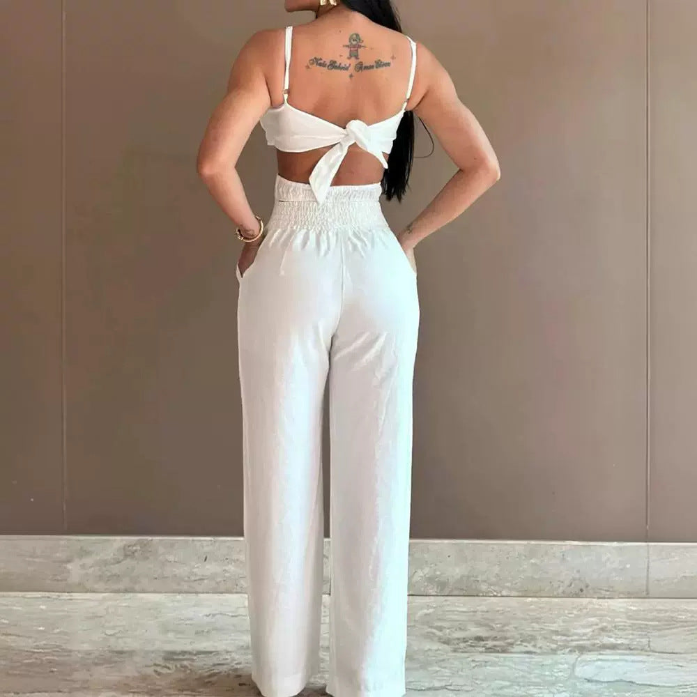 Women's White Three-dimensional Flower Design Sling One-piece Trousers apparel & accessories