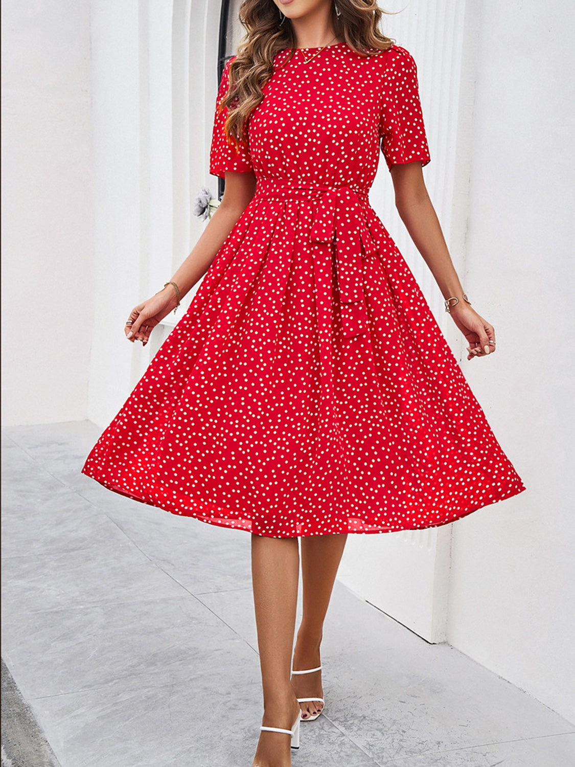 Printed Round Neck Short Sleeve Dress Dresses & Tops