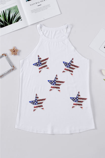 Sequin US Flag Star Grecian Neck Tank apparel & accessories