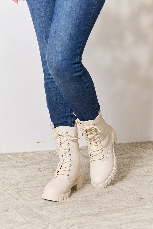 East Lion Corp Zip Back Lace-up Front Combat Boots Accessories for women