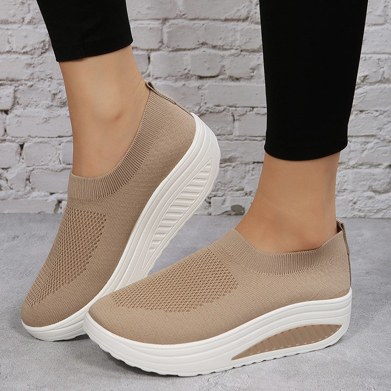 Women's Trend Thick Sole Fly Woven Breathable Mesh Casual Shoes Shoes & Bags