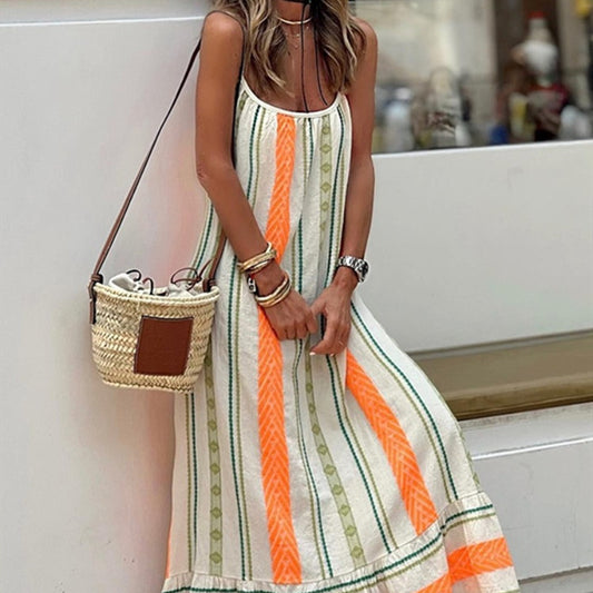 Bohemian Printed Sling Loose Dress apparel & accessories