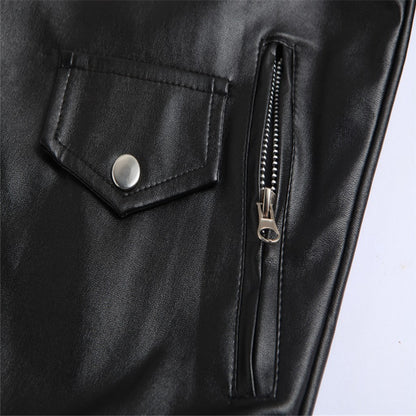 Slim Casual Leather Jacket With Lapel Diagonal Zipper apparels & accessories