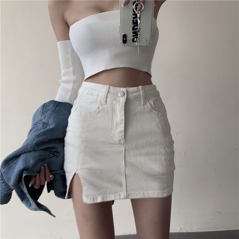 Split High Waisted Slim Denim Skirt apparel & accessories