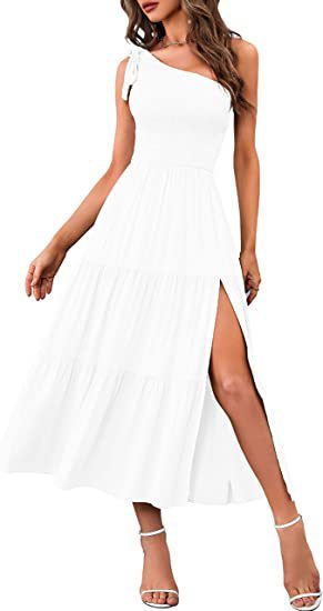 Summer Fashion Women's One-shoulder Pleated Layered Hem Split Dress apparels & accessories