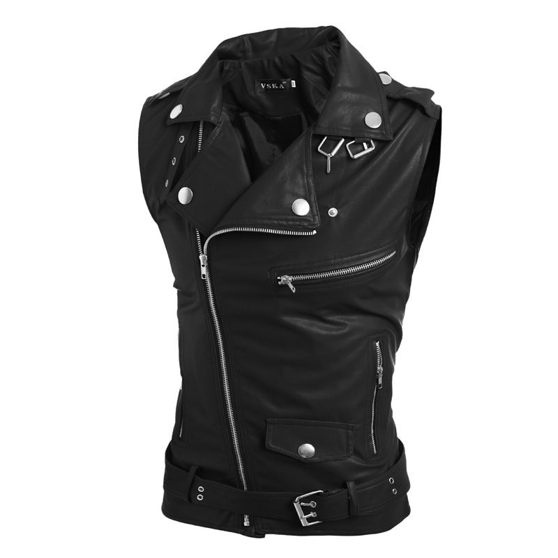 Zip-fit slim lapel short PU leather vest apparels & accessories