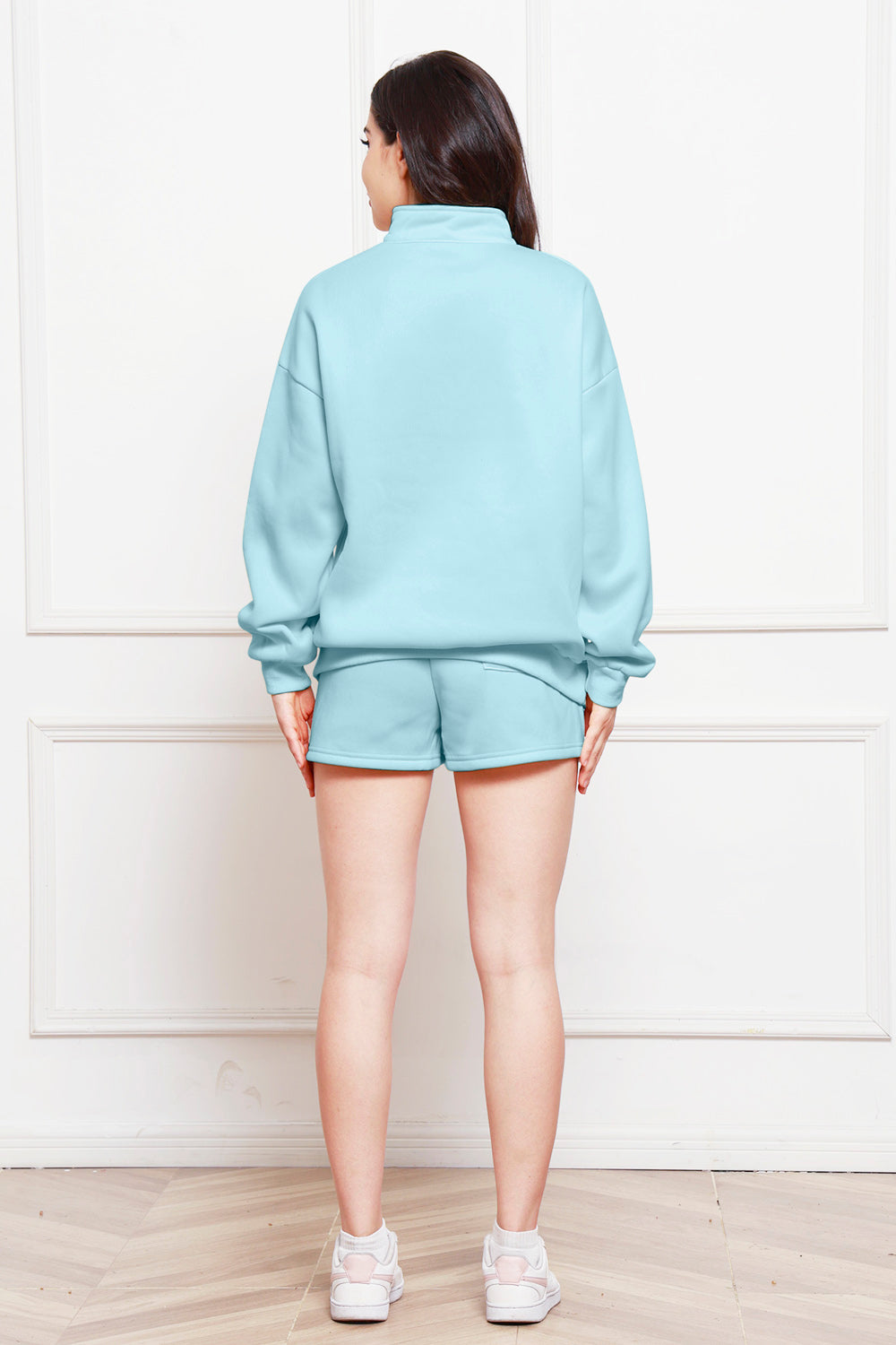 Half Zip Long Sleeve Sweatshirt and Drawstring Shorts Set Bottom wear