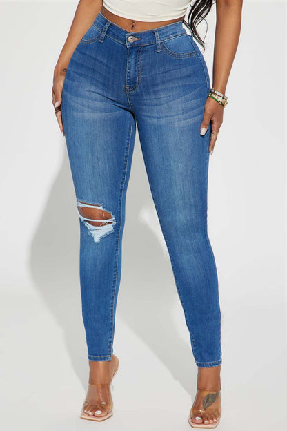 Distressed Buttoned Jeans with Pockets Bottom wear