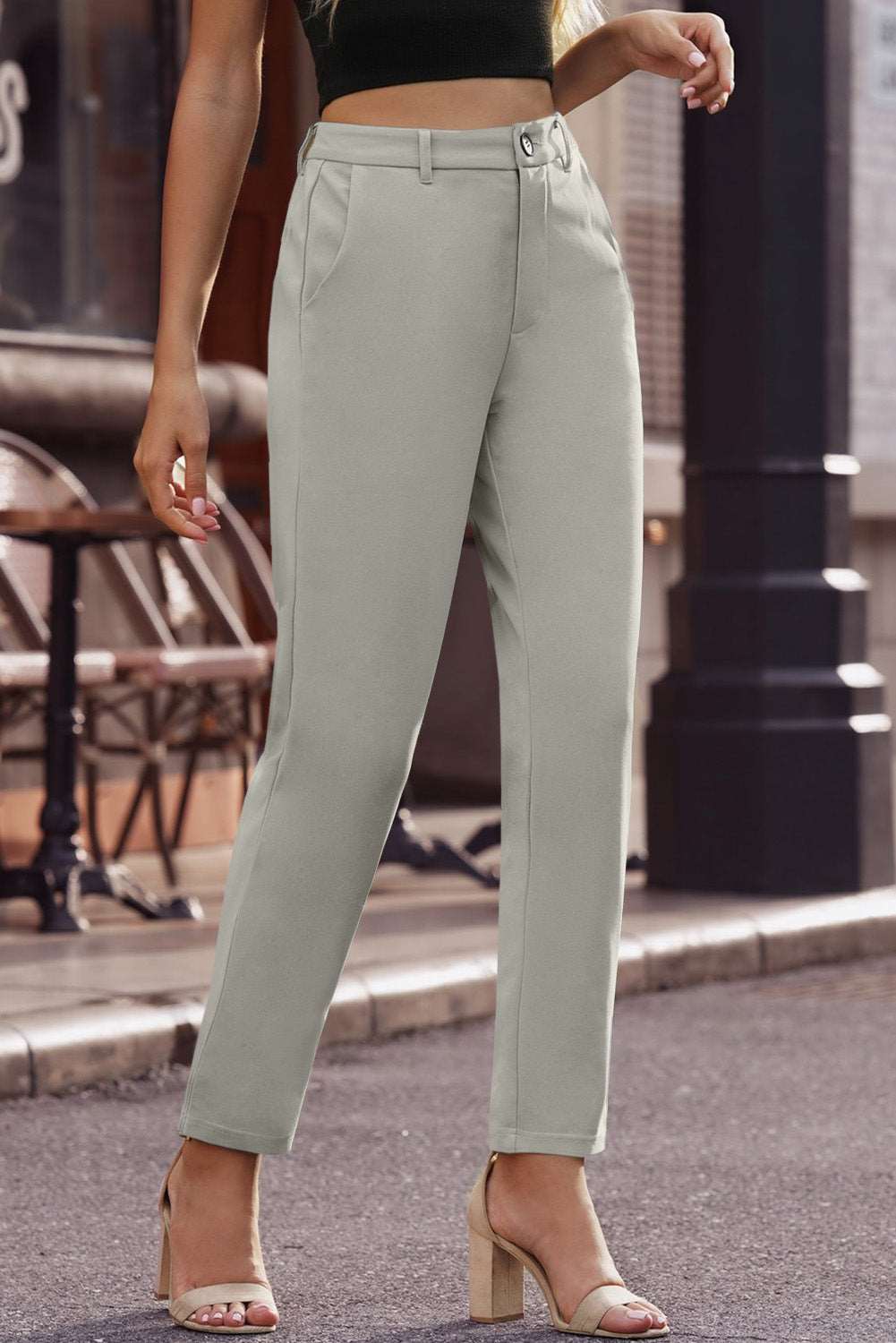 Ankle-Length Straight Leg Pants with Pockets apparel & accessories