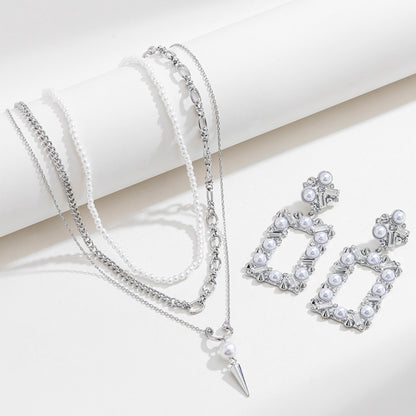 Synthetic Pearl Rhinestone Geometric Shape Dangle Earrings apparel & accessories