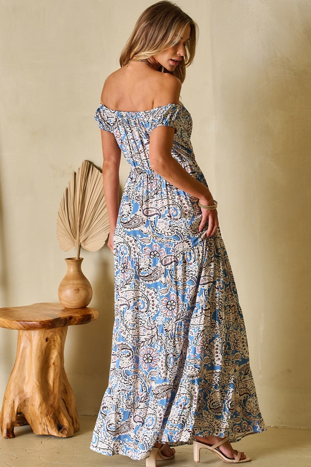 Printed Off-Shouder Short Sleeve Dress Dresses & Tops