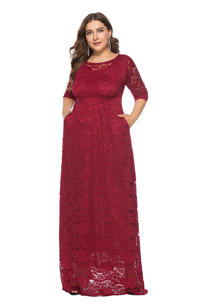 Plus Size Women New Hollow Lace Pocket Dress Dresses & Tops