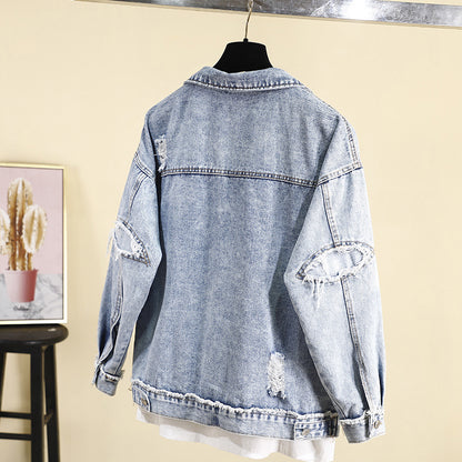 Women's ripped denim jacket spring and autumn apparels & accessories