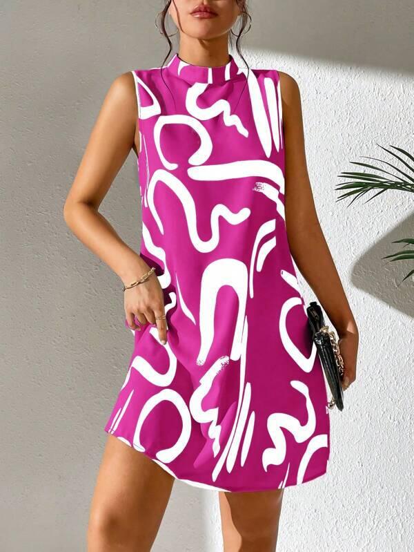 European And American Printed Stand Collar Dress apparels & accessories